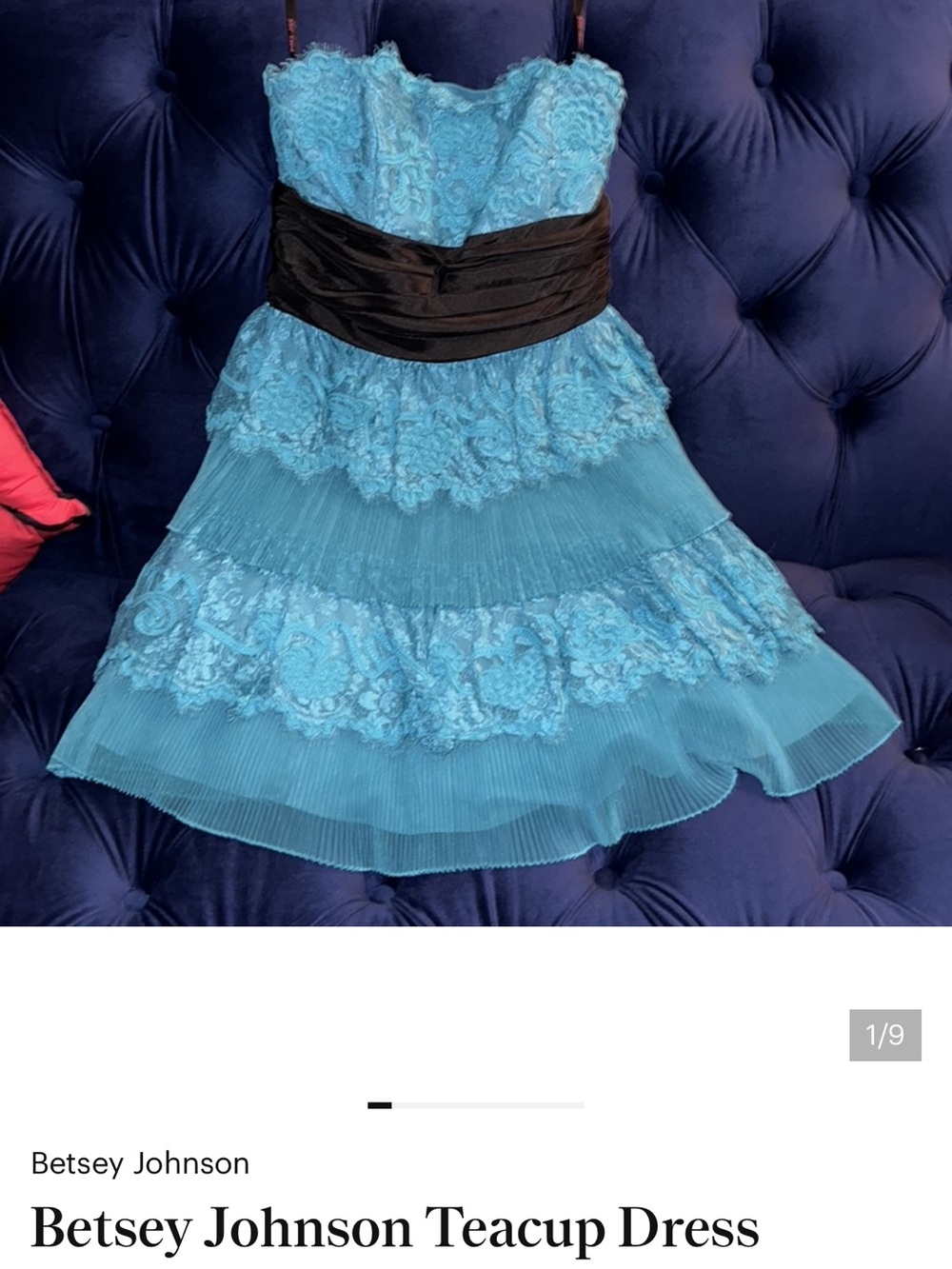 ISO ❤️ Betsey Johnson Aqua Lace Party Dress with Black Waist Sash